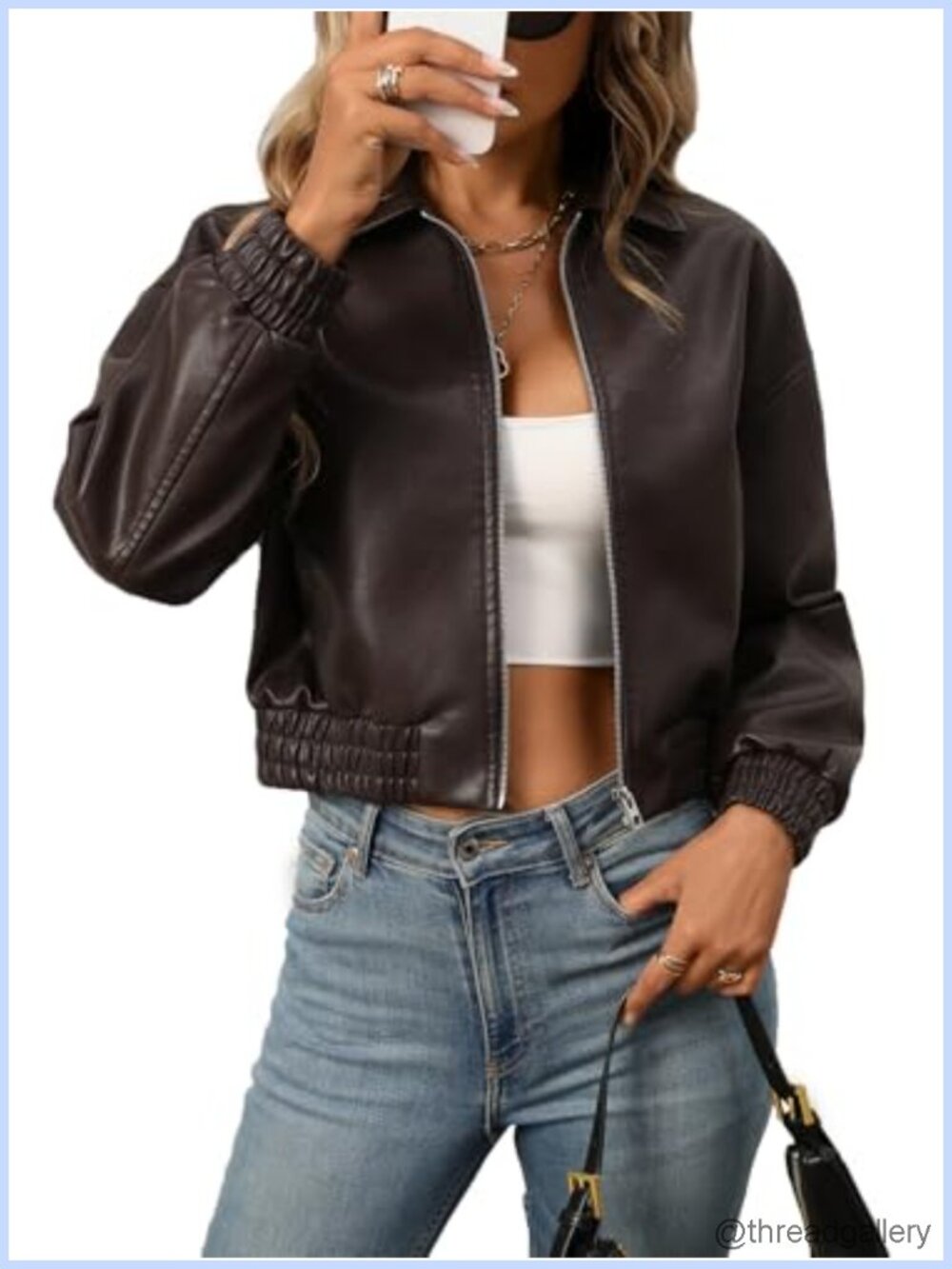 Women's Faux Leather Bomber Jacket Zip Up Streetwear Casual Coat